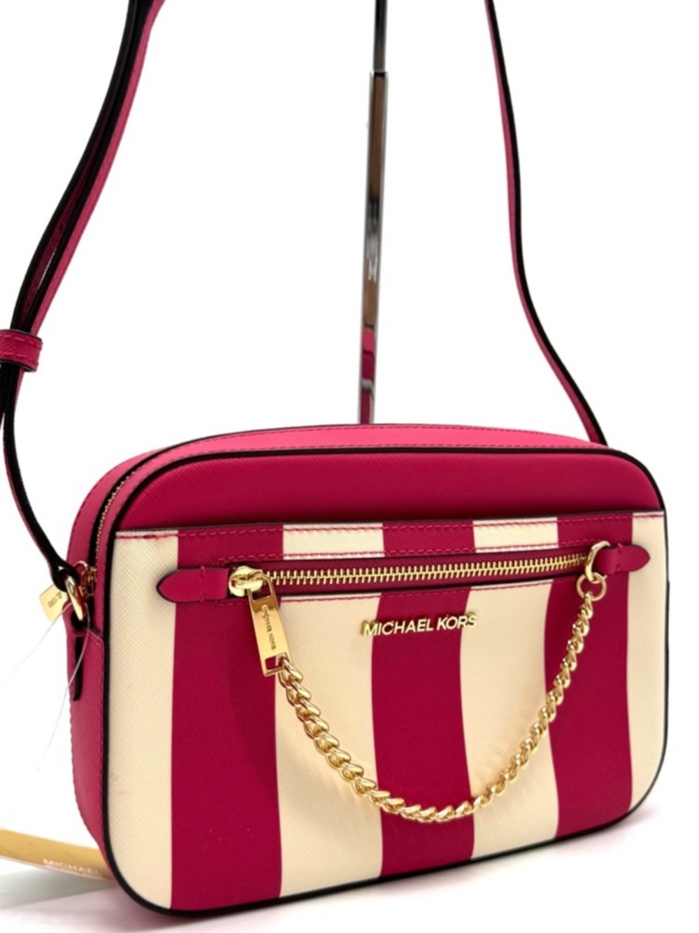 Michael Kors Large EW Zip Chain Xbody Crossbody Bag Electric Pink Multi